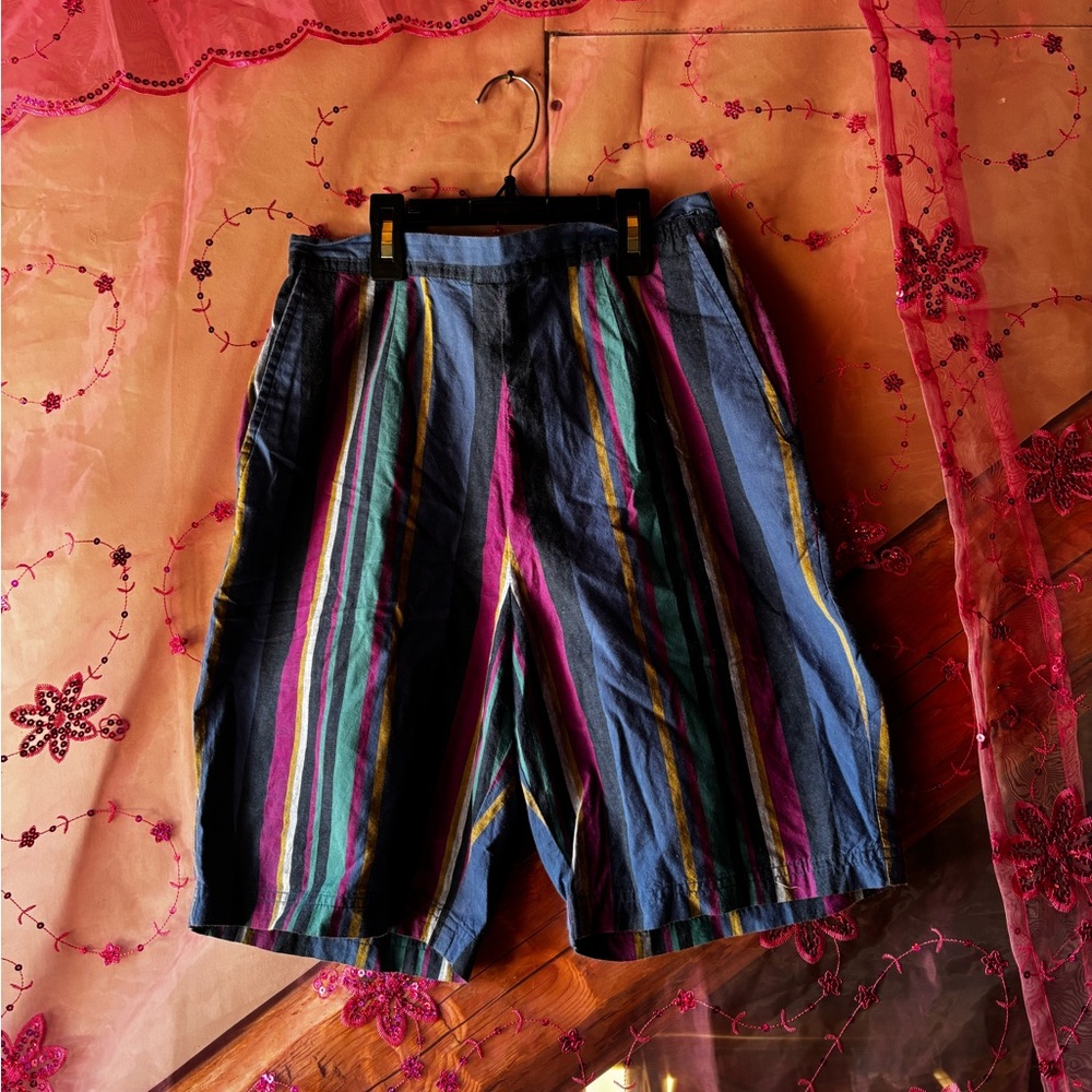 High Waisted Vintage Colorful Striped Shorts